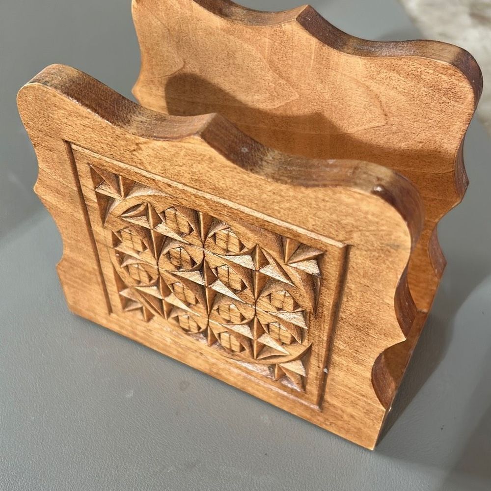 Vintage Carved Wood Napkin Holder